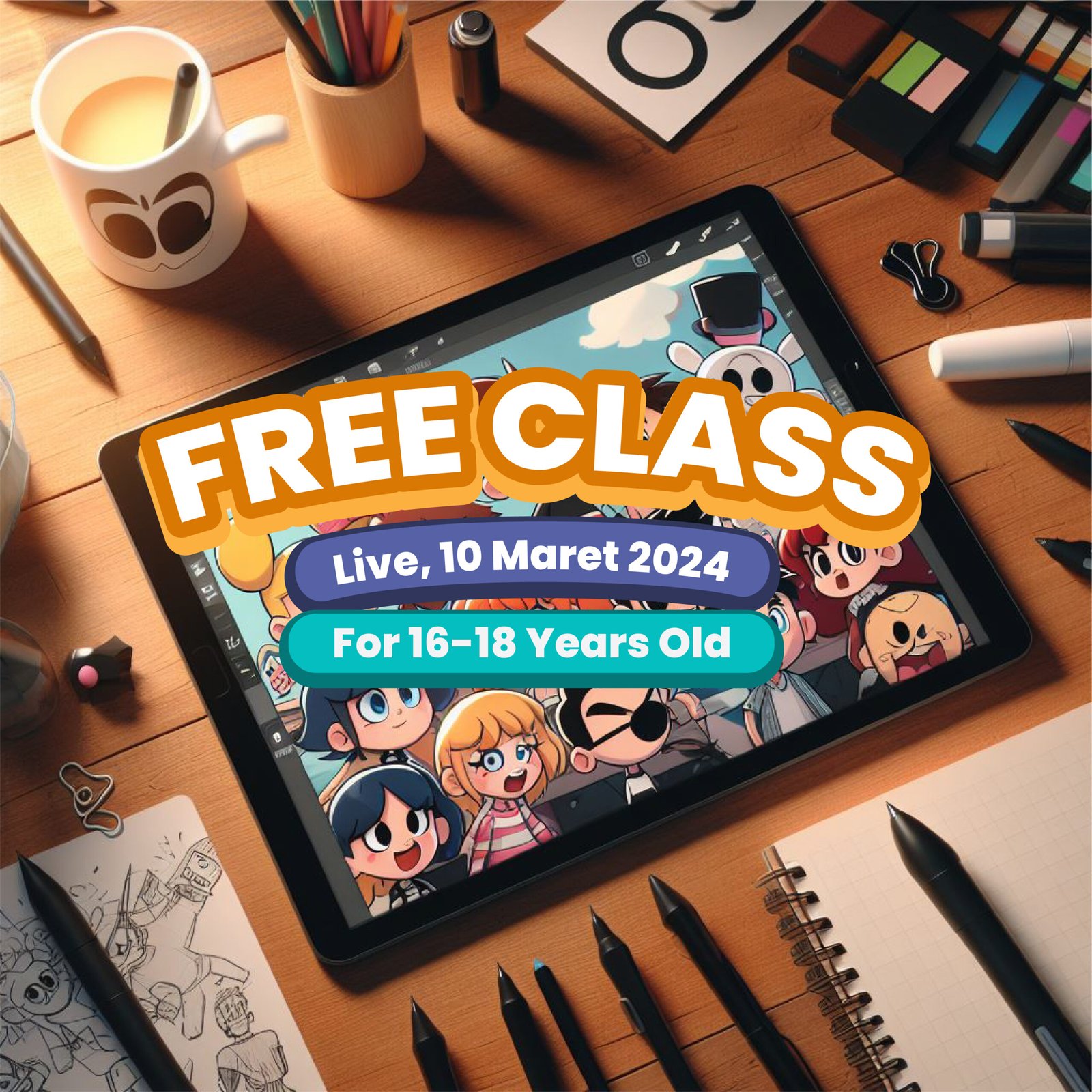 Free Online Thematic Digital Drawing Class for Teens (16-18 Yo) : Cartoon Character